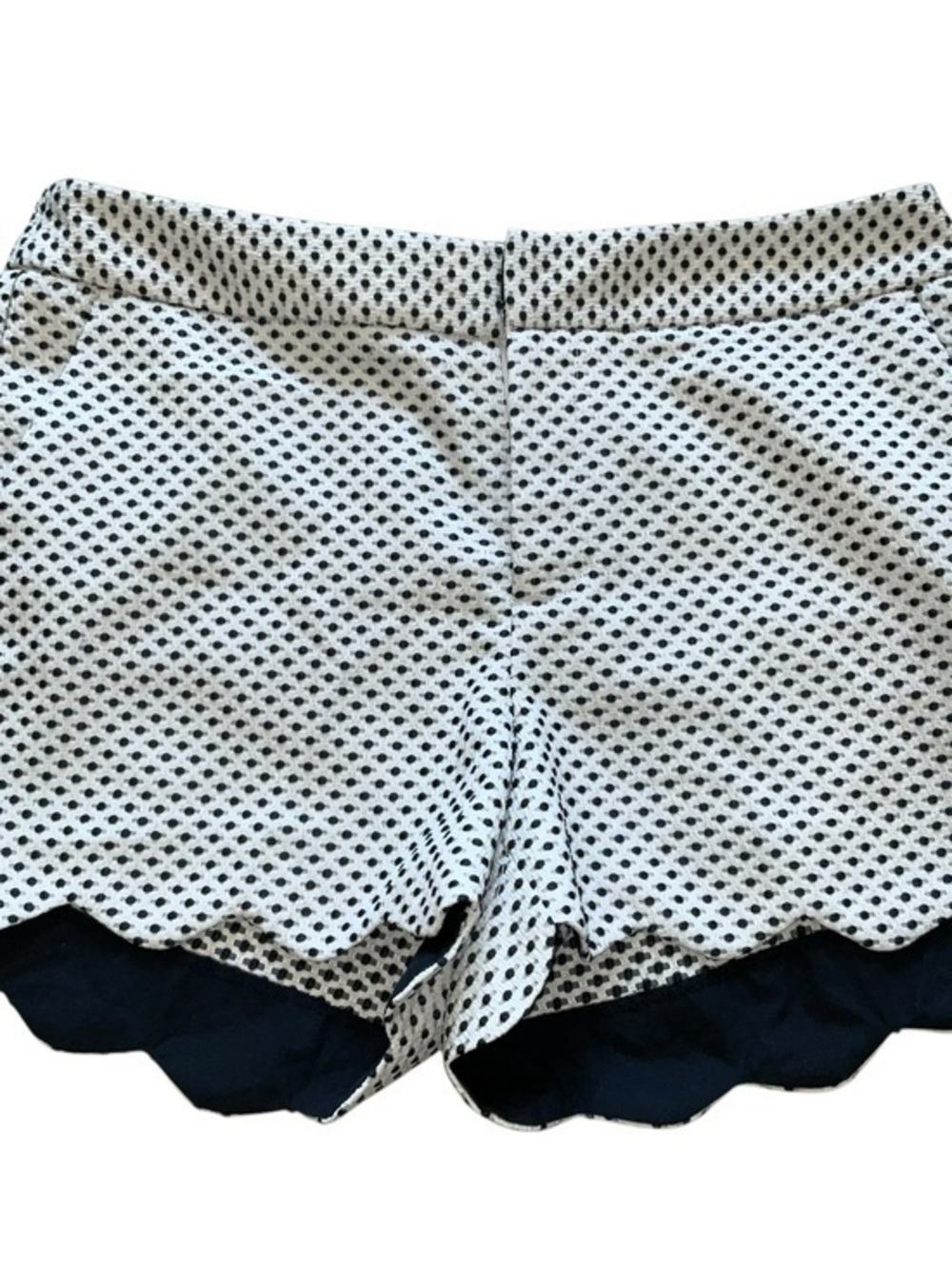 Elle White Black Scallop Hem Printed Shorts